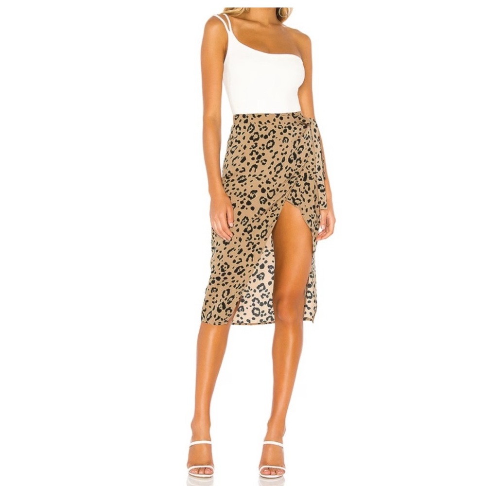 Lovers + Friends Leopard Print Asymmetric Midi Skirt